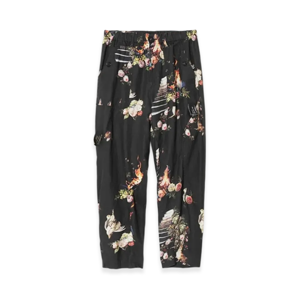 UNDERCOVER Patterned Linen Easy Pants "Black Base"