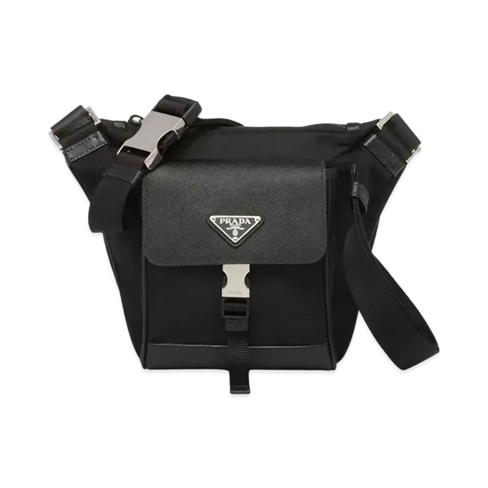 PRADA Re-Nylon Saffiano Leather Shoulder Bag "Black"