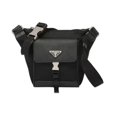 PRADA Re-Nylon Saffiano Leather Shoulder Bag "Black"