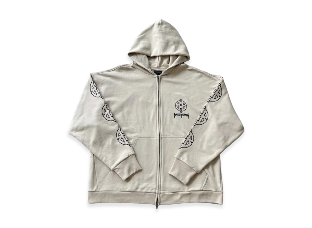 BALENCIAGA Metal BB Stencil Zip Up Hoodie "Beige"