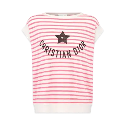 Dior Dioriviera Sleeveless Sweater Linen Cashmere and Silk Knit with Dior Mariniere Motif "White/Candy Pink"
