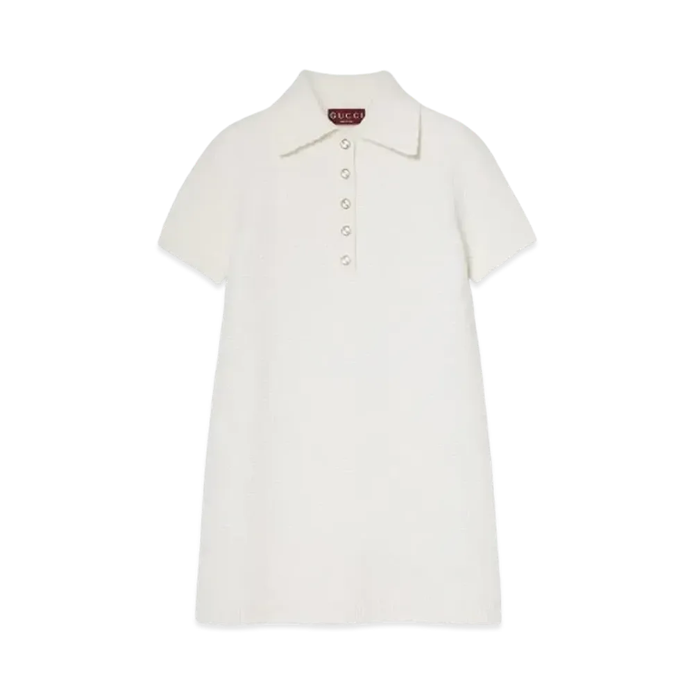 GUCCI Wool Boucle Polo Dress "Ivory"
