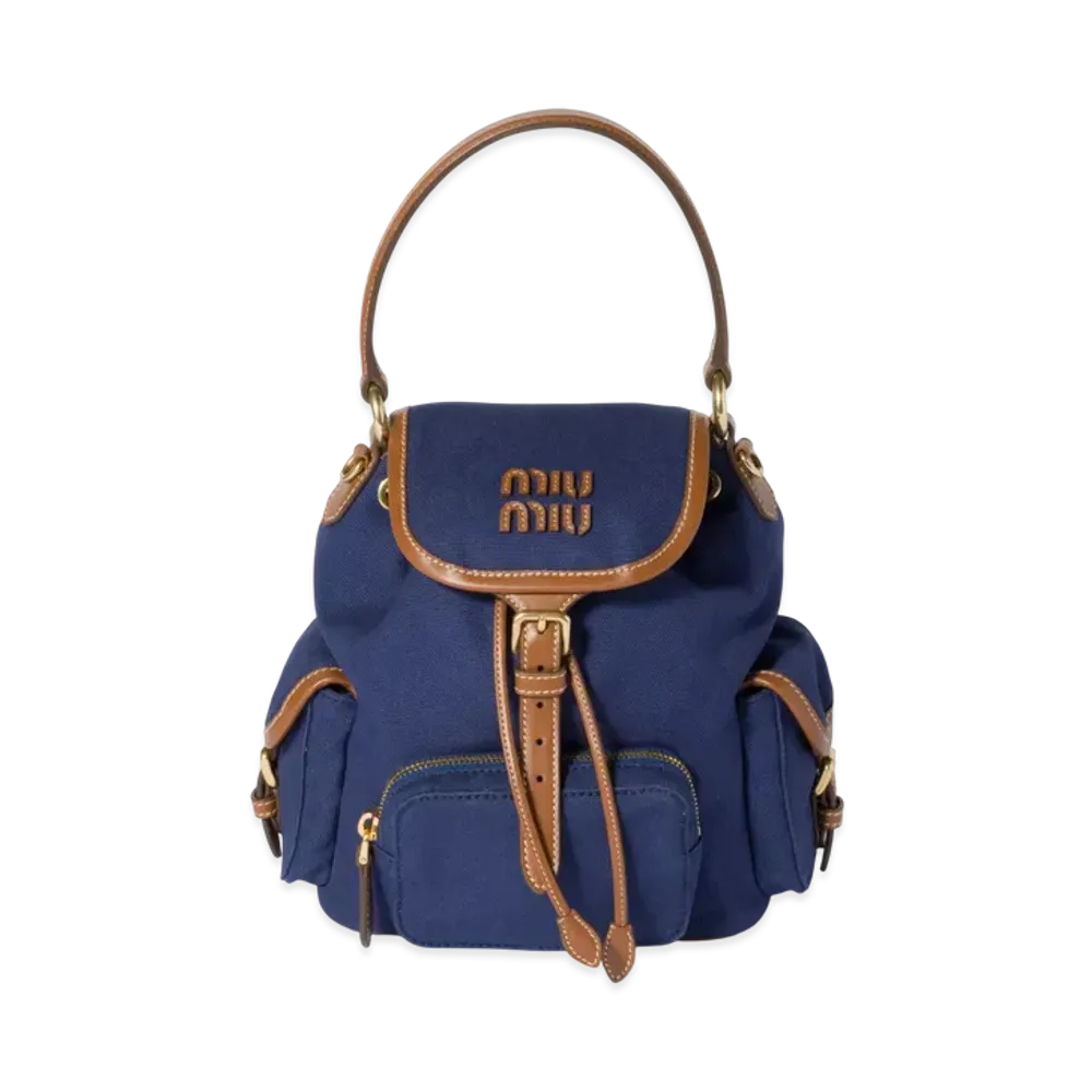 MIUMIU Canvas and Leather Backpack "Blue/Brown"