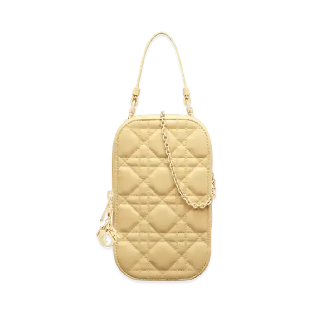Dior Lady Dior Phone Holder Cannage Lambskin Japan Exclusive "Pastel Yellow"