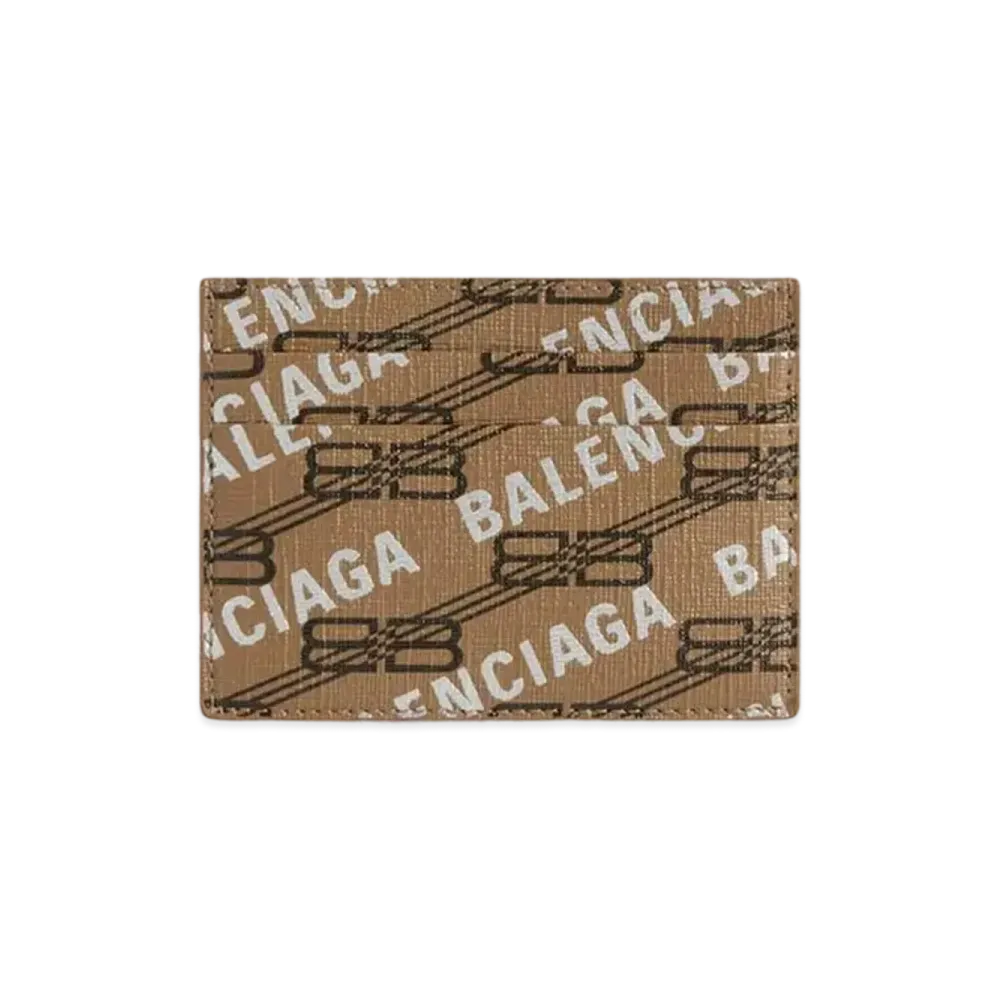 BALENCIAGA Signature Card Holder BB Monogram Coated Canvas and Allover Logo "Beige"