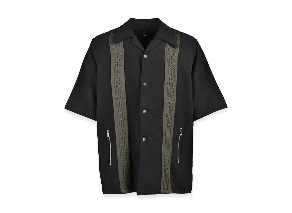 NEEDLES x NUBIAN Track S/S Open Collar Shirt - Cotton Linen "Black"