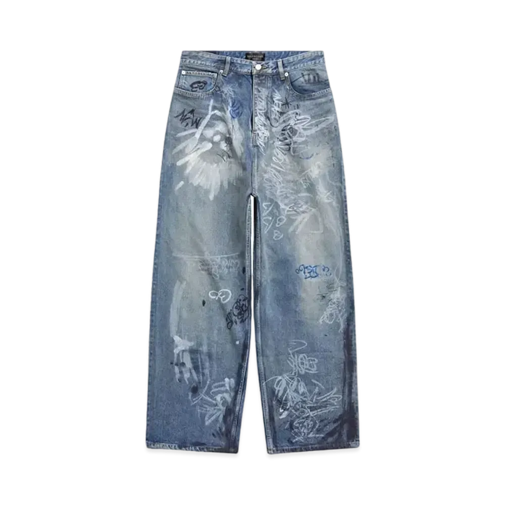 BALENCIAGA MENS Graffit Baggy Pants "Light Blue"