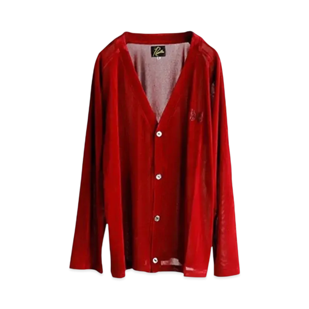 NEEDLES Flocky Printed V-neck Mesh Cardigan "Red" NS263