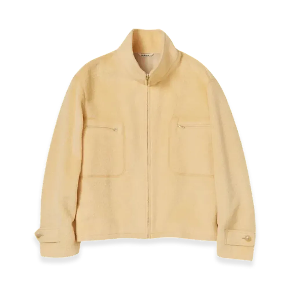 AURALEE Brushed Suri Alpaca Mohair Jacquard Zip Blouson "Yellow"