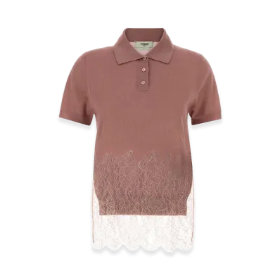 FENDI Women's Cashmere Blend Polo Shirt "Antiqued Pink"