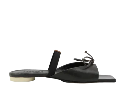 MM6 Maison Margiela Women's Square Toe Bow Detail Leather Sandals "Brown"
