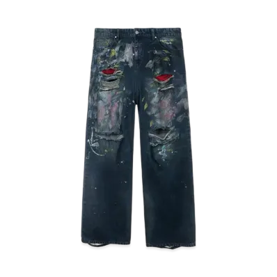 Basketcse Lax Baggy Denim Paint Splatter "Multi"