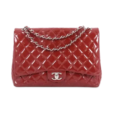 CHANEL Deca Matelasse Double Flap Patent Calfskin "Red/Silver"