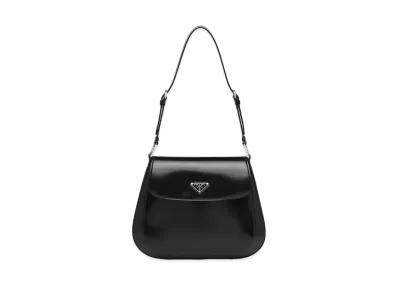 PRADA Creo Brushed Leather Shoulder Bag With Flap "Black"