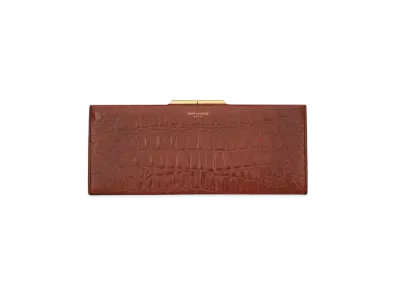 Saint Laurent Midnight Small Clutch In Crocodile-Embossed Lacquered Leather "Caramel/Dark Caramel"