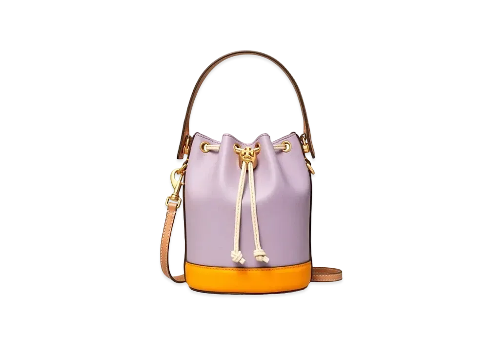 TORY BURCH T Monogram Color Block Mini Bucket Bag "Thistle Mix"