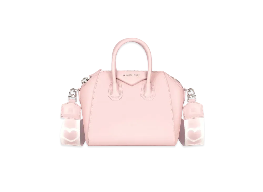 GIVENCHY Small Antigona Bag In Leather With Tag Effect Heart Print "Pink"