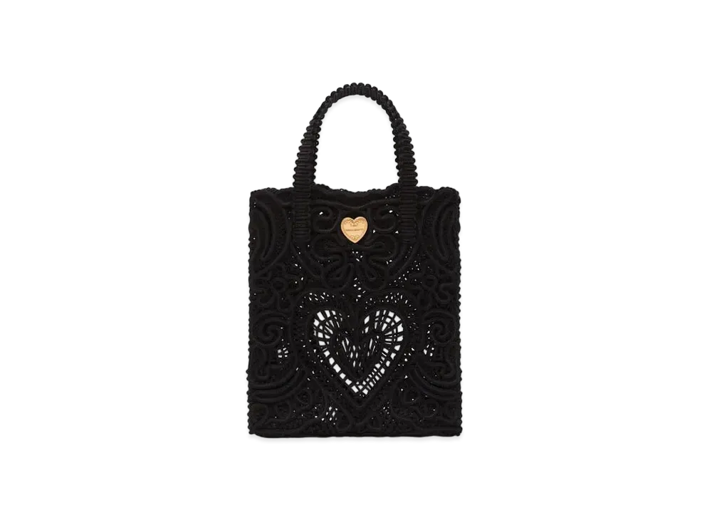 Dolce&Gabbana Shopping Bag Small Code Lace Embroidery "Black"