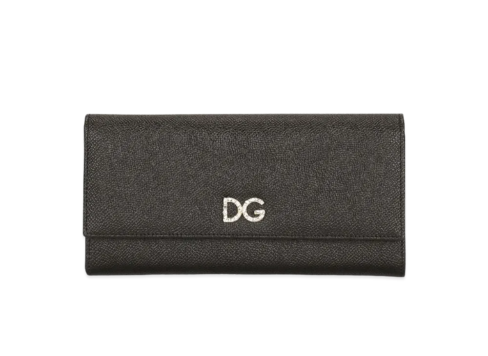 Dolce&Gabbana Continental Wallet Calfskin DG Rhinestone "Black"
