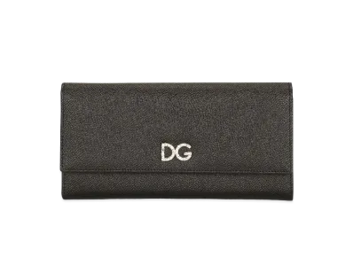 Dolce&Gabbana Continental Wallet Calfskin DG Rhinestone "Black"