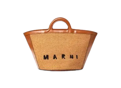 Marni Micro TROPICALIA Bag in Leather and Raffia with Shoulder Strap
