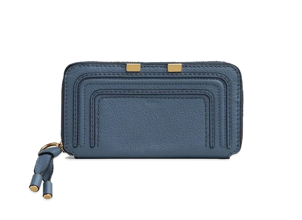 Chloe Marcie Long Zipped Wallet In Grained Calfskin "Mirage Blue"