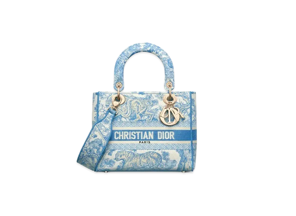 Dior Lady D-Lite Medium Bag Towal De Juy Embroidery "Blue"