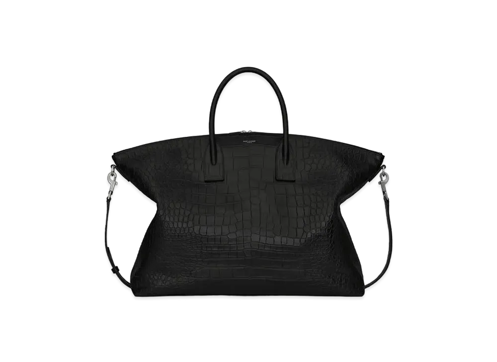SAINT LAURENT Giant Bowling Bag In Crocodile-Embossed Leather "Black"