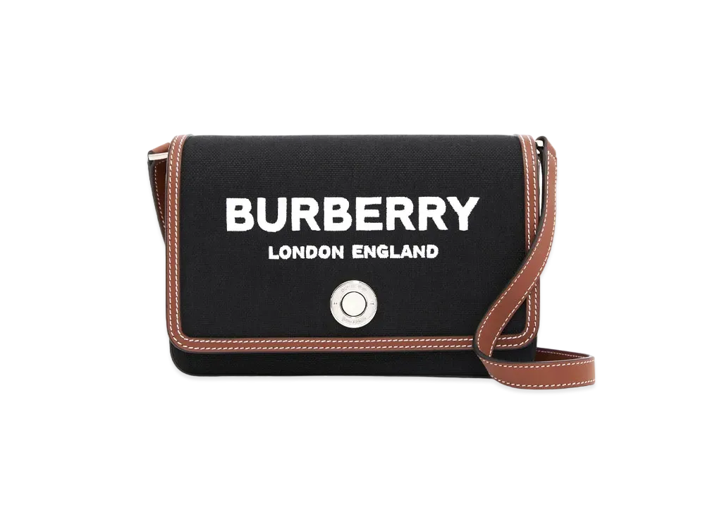 Burberry Mini Technical Cotton & Leather Note Bag "Black"