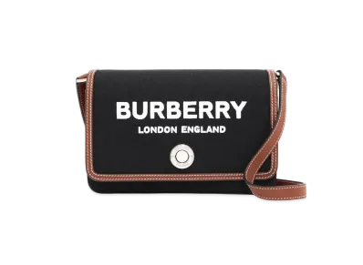 Burberry Mini Technical Cotton & Leather Note Bag "Black"
