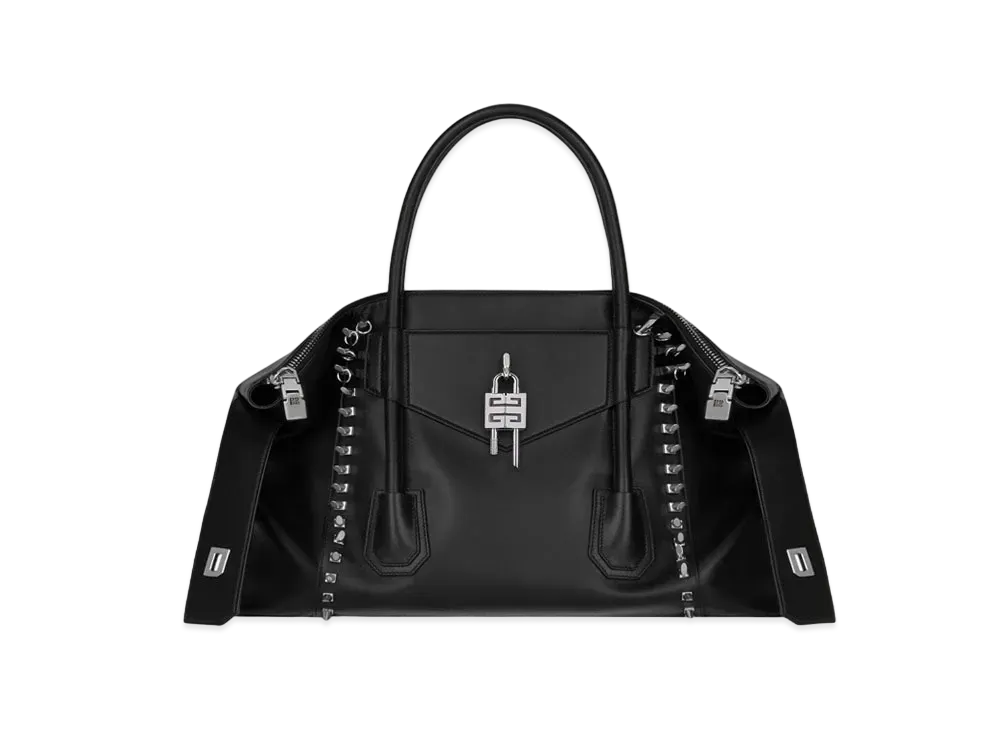 GIVENCHY Medium Antigona Lock in Leather with Studs "Black"