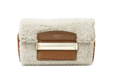 Jimmy Choo Carolina/S Shearling And Suede Handbag With Metal Bar "Light Gold/Natural/Dark Tan"