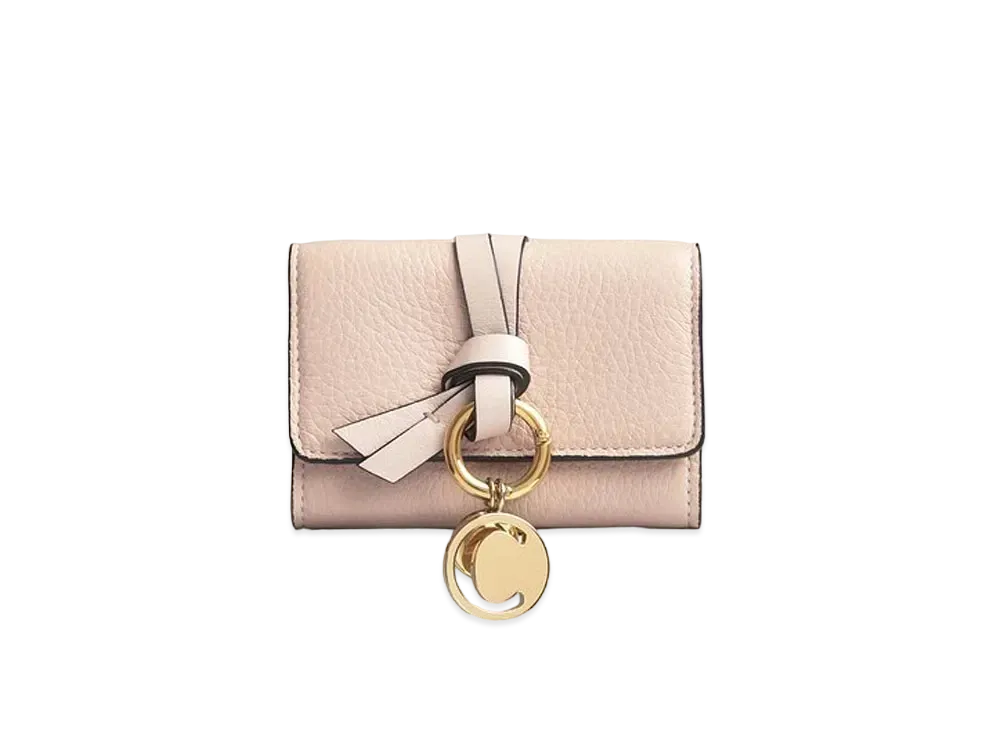Chloe Alphabet Mini Tri Fold Wallet In Grained & Smooth Calfskin "Blush Nude "