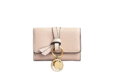 Chloe Alphabet Mini Tri Fold Wallet In Grained & Smooth Calfskin "Blush Nude "