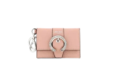 JIMMY CHOO FLAP CARDHOLDER Soft Grainy Curf Leather Card Case With Crystal Buckle "Blossom"