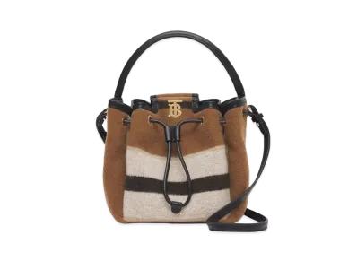 BURBERRY Monogram Motif Strip Wool & Leather Bucket Bag "Warm Walnut/Black"