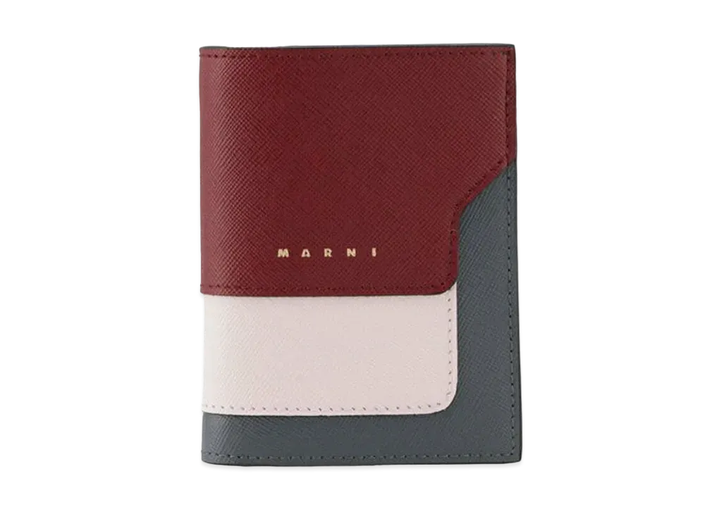 Marni Saffiano Leather Bi Fold Wallet "Red/Pink/Grey"