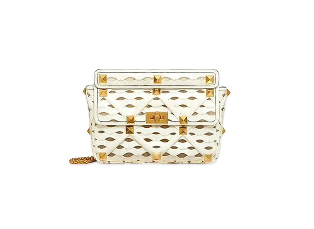 Valentino Large Roman Stud The Shoulder Bag With Chain And Wave Design "Ivory"