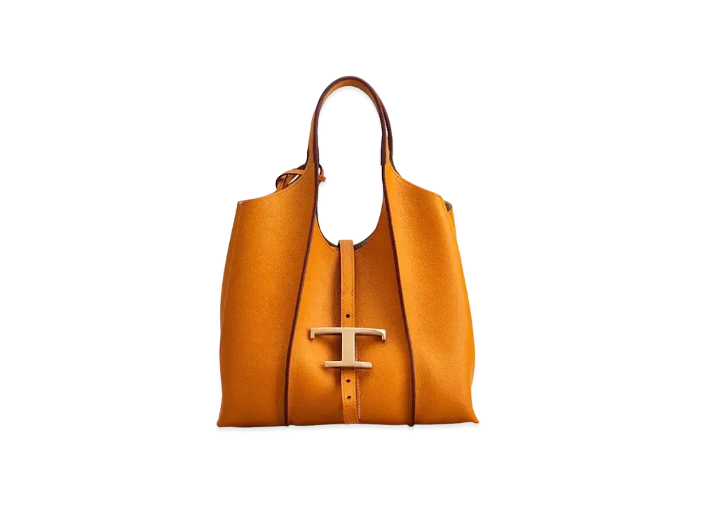 TOD'S T Timeles Leather Shopping Bag Small "Orange"
