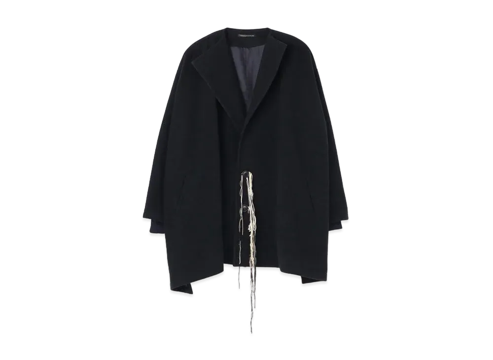 Yohji Yamamoto Y's WOOL MOSSER NO COLLAR SHORT COAT "Navy"
