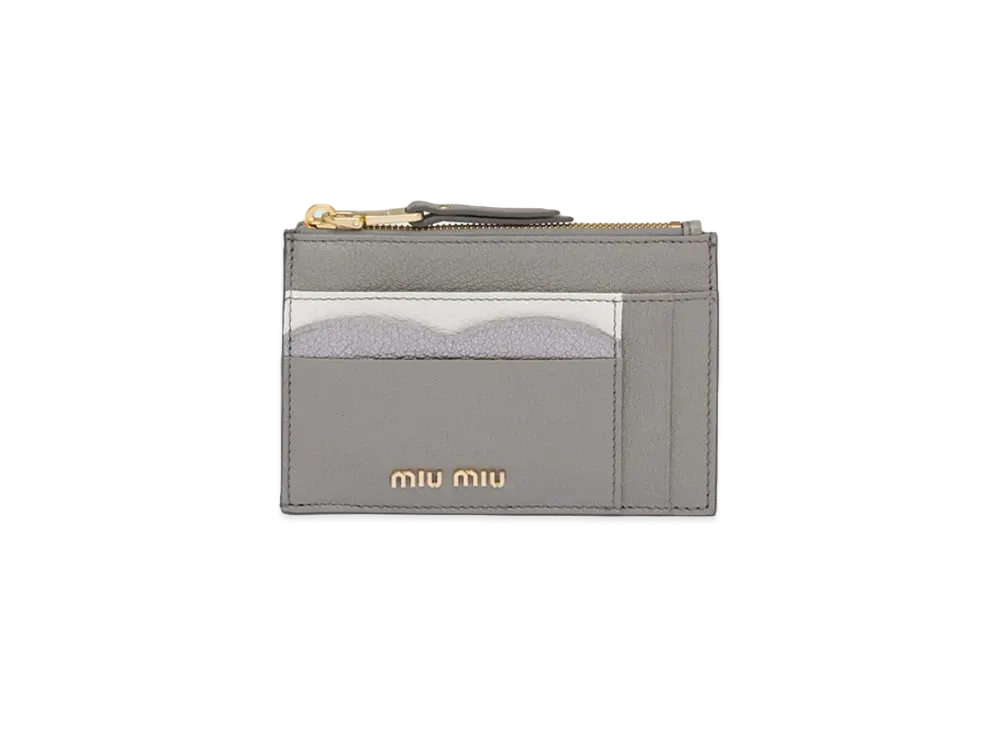 MIU MIU Madras Color Leather Card Holder "Light Gray/Silver"