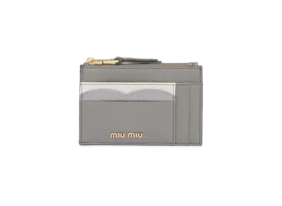MIU MIU Madras Color Leather Card Holder "Light Gray/Silver"