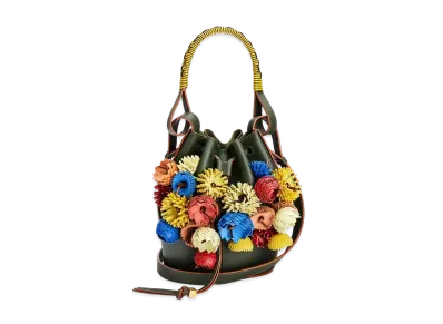LOEWE Small Flowers Balloon Bag In Classic Calfskin "Green / Multicolor"