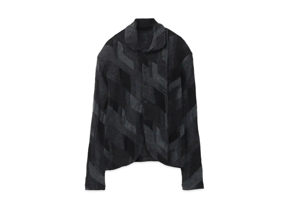 Yohji Yamamoto Y's PATCHWORK CUT JACQUARD FRONT PATCH CARDIGAN "Black"