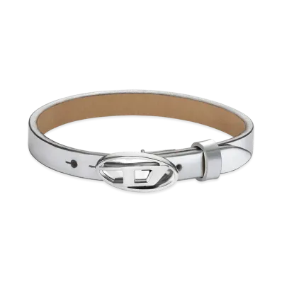 Diesel Dx1518040 Silver Leather Stackable Bracelet "Silver"