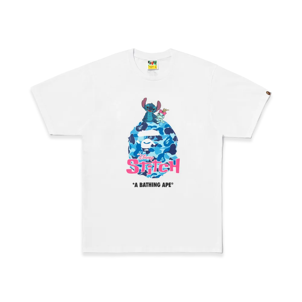 A BATHING APE x Disney Stitch Abc Camo Ape Head Tee "White"