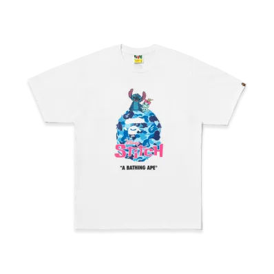 A BATHING APE x Disney Stitch Abc Camo Ape Head Tee "White"