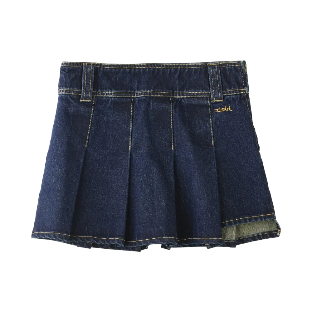 X-Girl Pleated Denim Mini Skirt "Indigo"