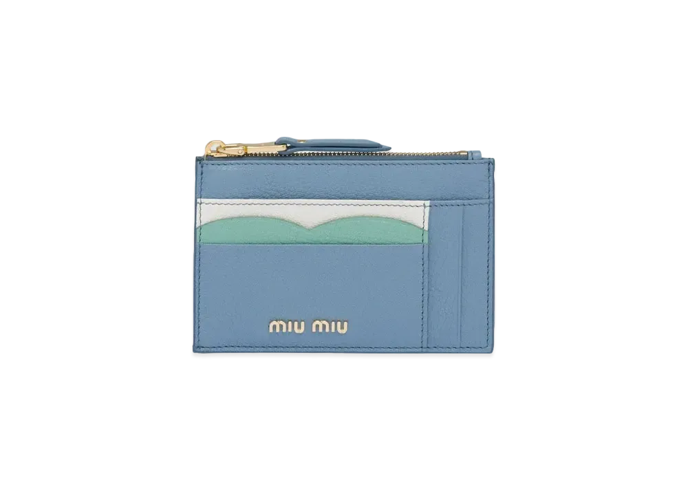 MIU MIU Madras Color Leather Card Holder "Light Blue/Aquamarine"