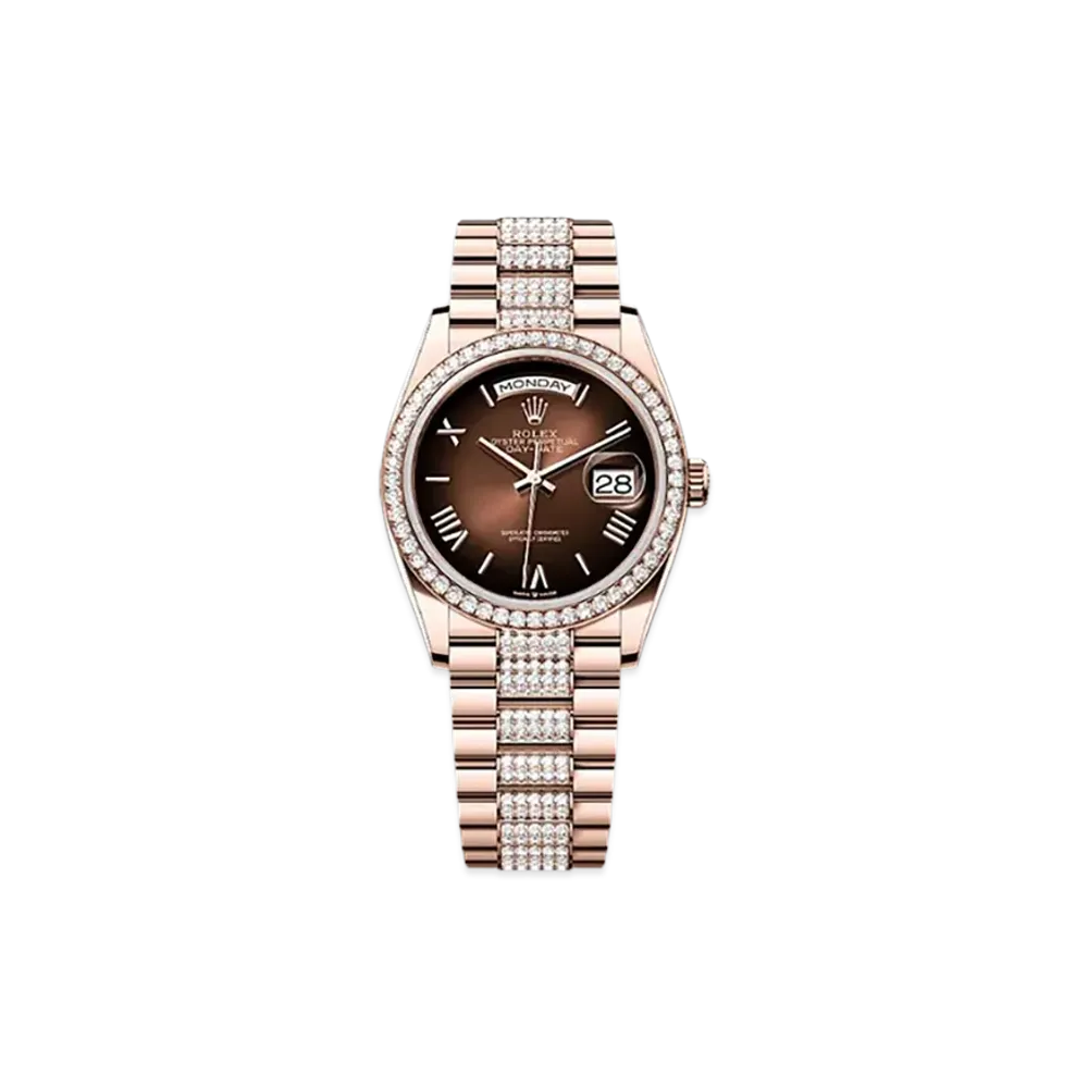 ROLEX Day-Date 36mm Everose Gold Diamond 128345RBR "Brown Ombre"
